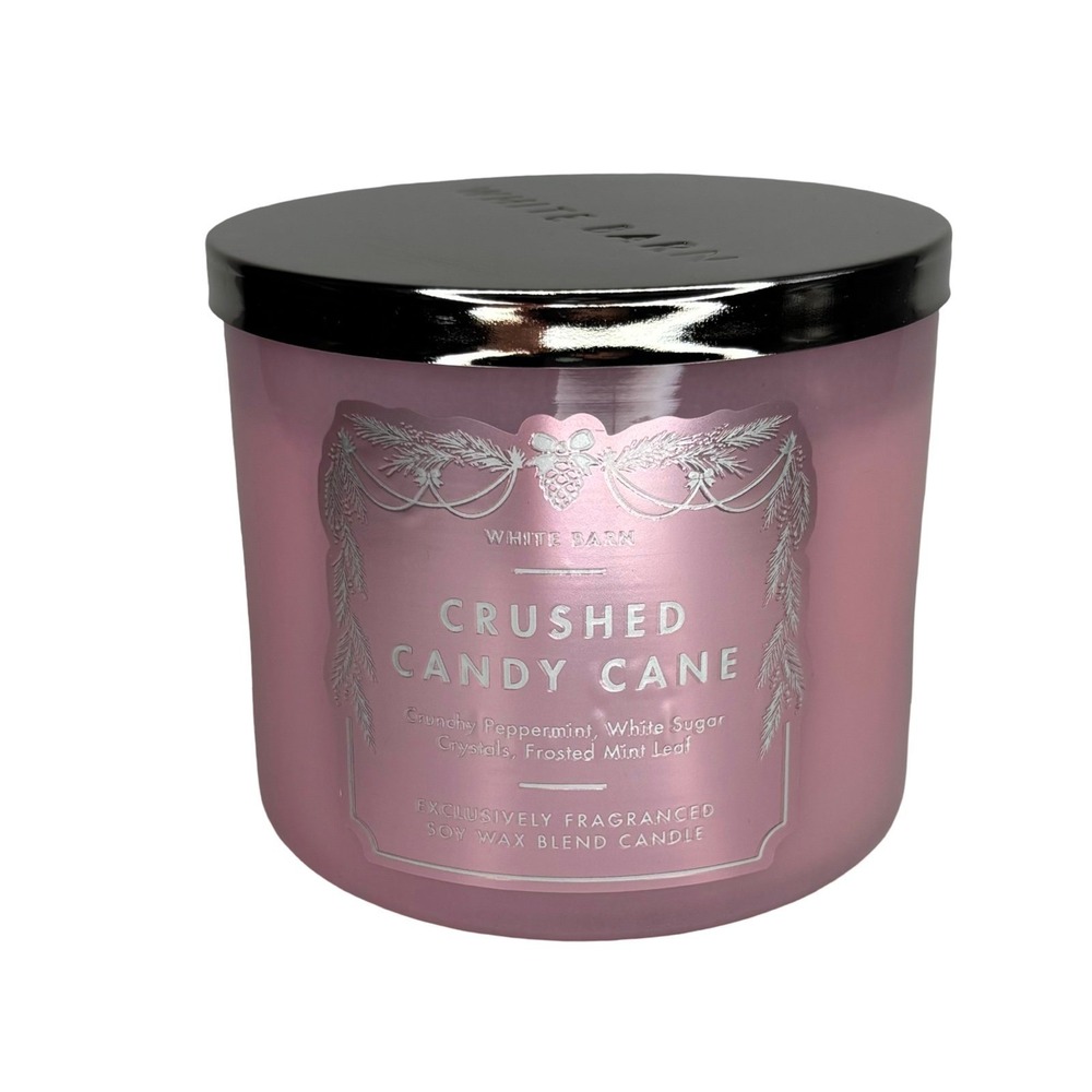 Bath & Body Works White Barn Crushed Candy Cane 3-Wick Candle 14.5oz Peppermint